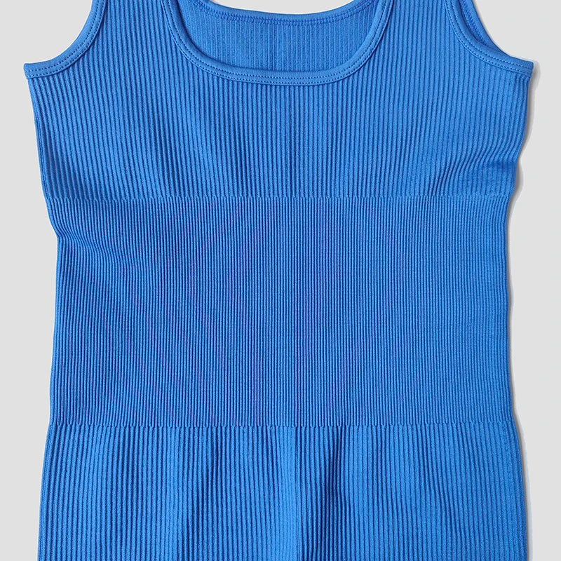 Seamless Ribbed Jumpsuit Women’s Yoga Tracksuit – One-Piece Sleeveless Fitness Romper
