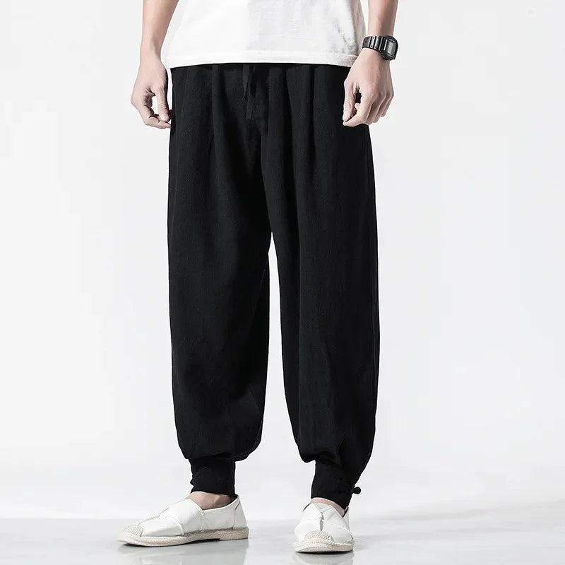 Loose-Fit Cotton Linen Monk Pants – Unisex Zen Meditation Trousers