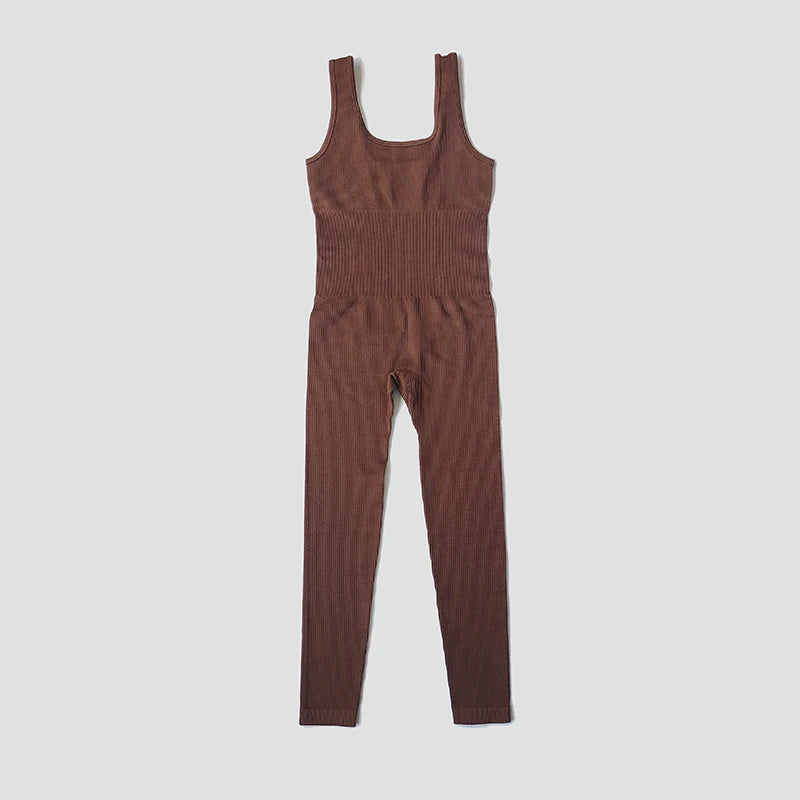 Seamless Ribbed Jumpsuit Women’s Yoga Tracksuit – One-Piece Sleeveless Fitness Romper