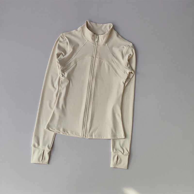Women’s Yoga Suit – High-End Long Sleeve Sports Jacket with Standing Collar, Windproof Running & Training Top