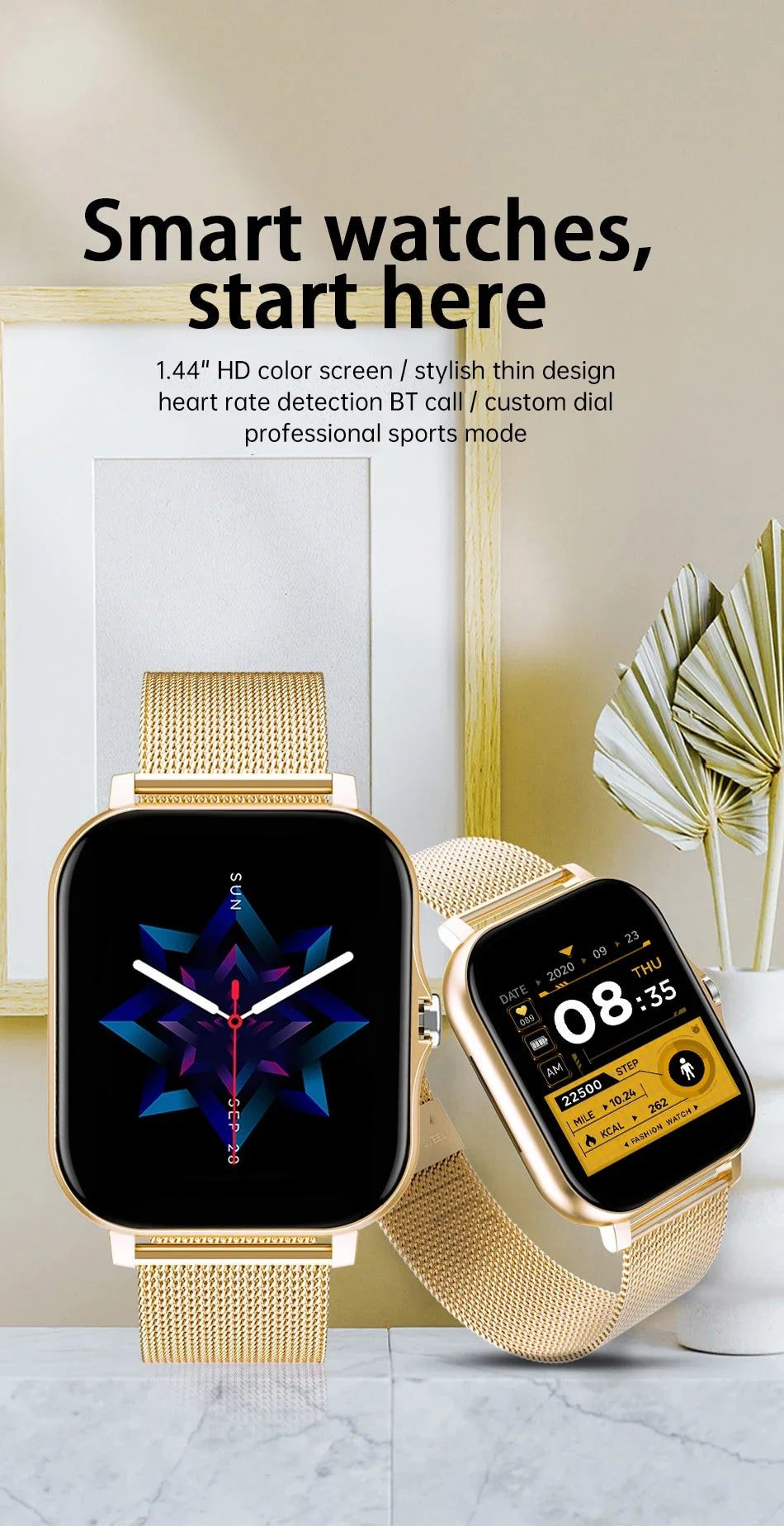 Smartwatch with Bluetooth Call, Health Monitoring, 1.44" Color Screen