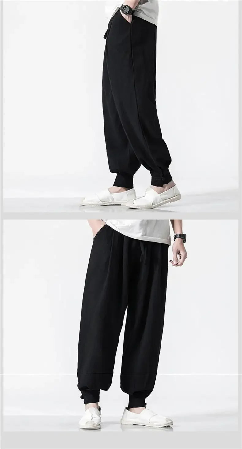 Loose-Fit Cotton Linen Monk Pants – Unisex Zen Meditation Trousers
