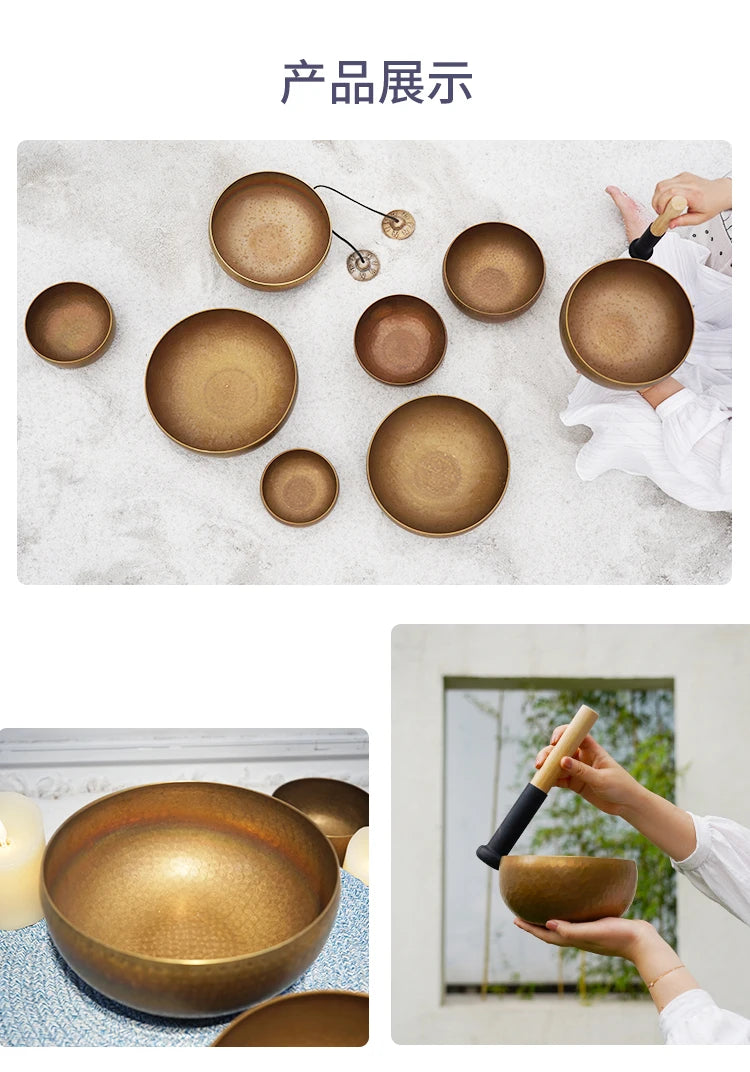 Tibetan Bronze Singing Bowl Set – Handmade Buddhist Sound Healing Bowl with Cushion & Wooden Stick for Meditation & Spiritual Practice