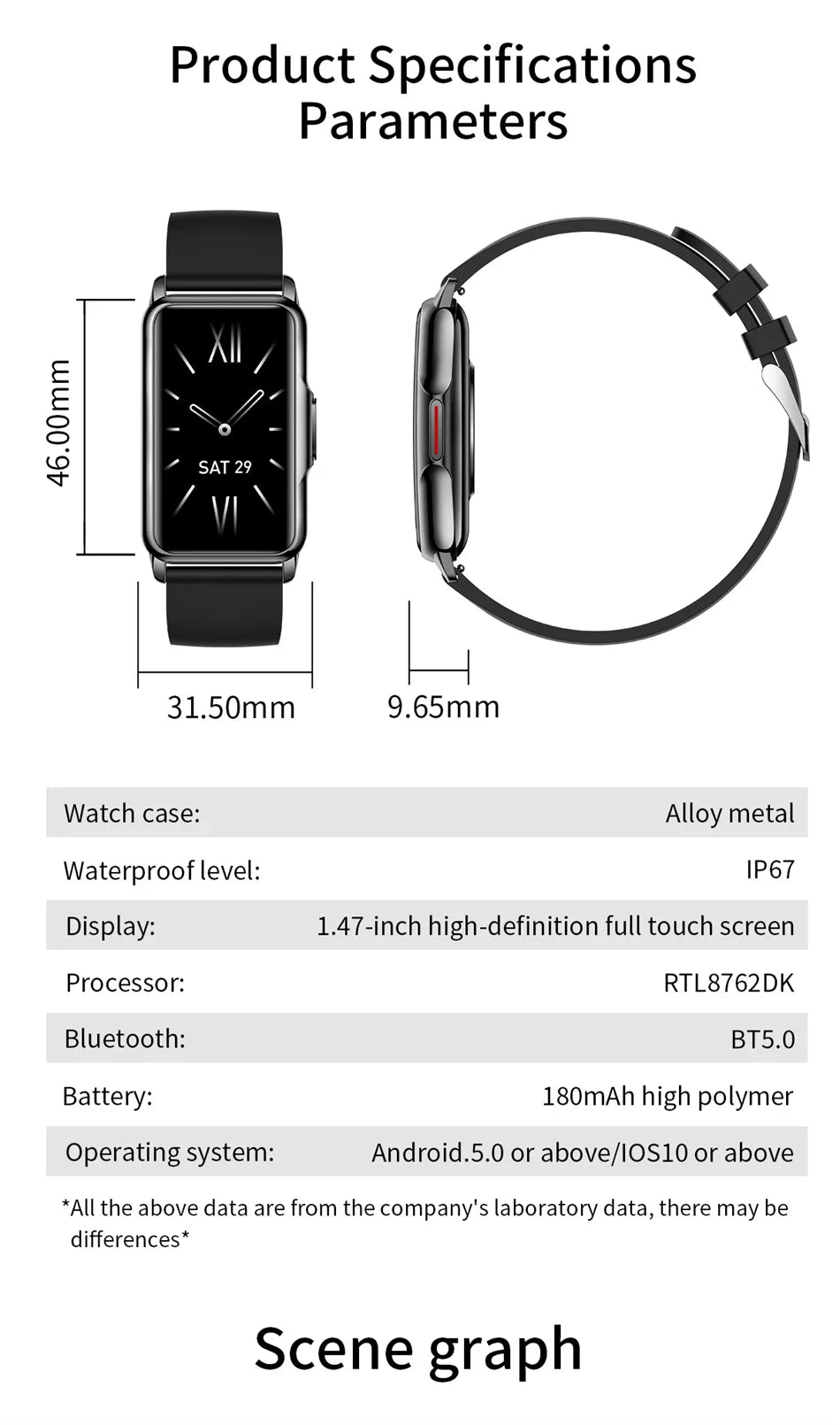 Smart Bracelet Watch – Android iOS Compatible, Waterproof Fitness Tracker with Heart Rate Monitor & 20+ Sports Modes, Gift for Men & Women