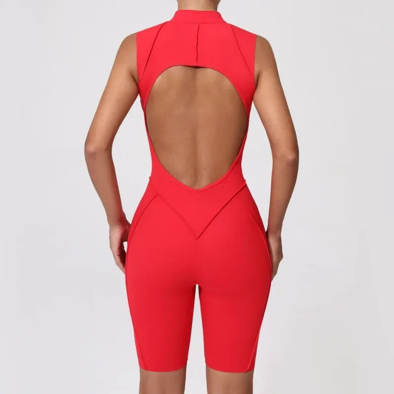 Seamless Yoga Jumpsuit – Women’s Backless Hip-Lifting One-Piece Fitness Bodysuit with Zipper for Gym & Workout