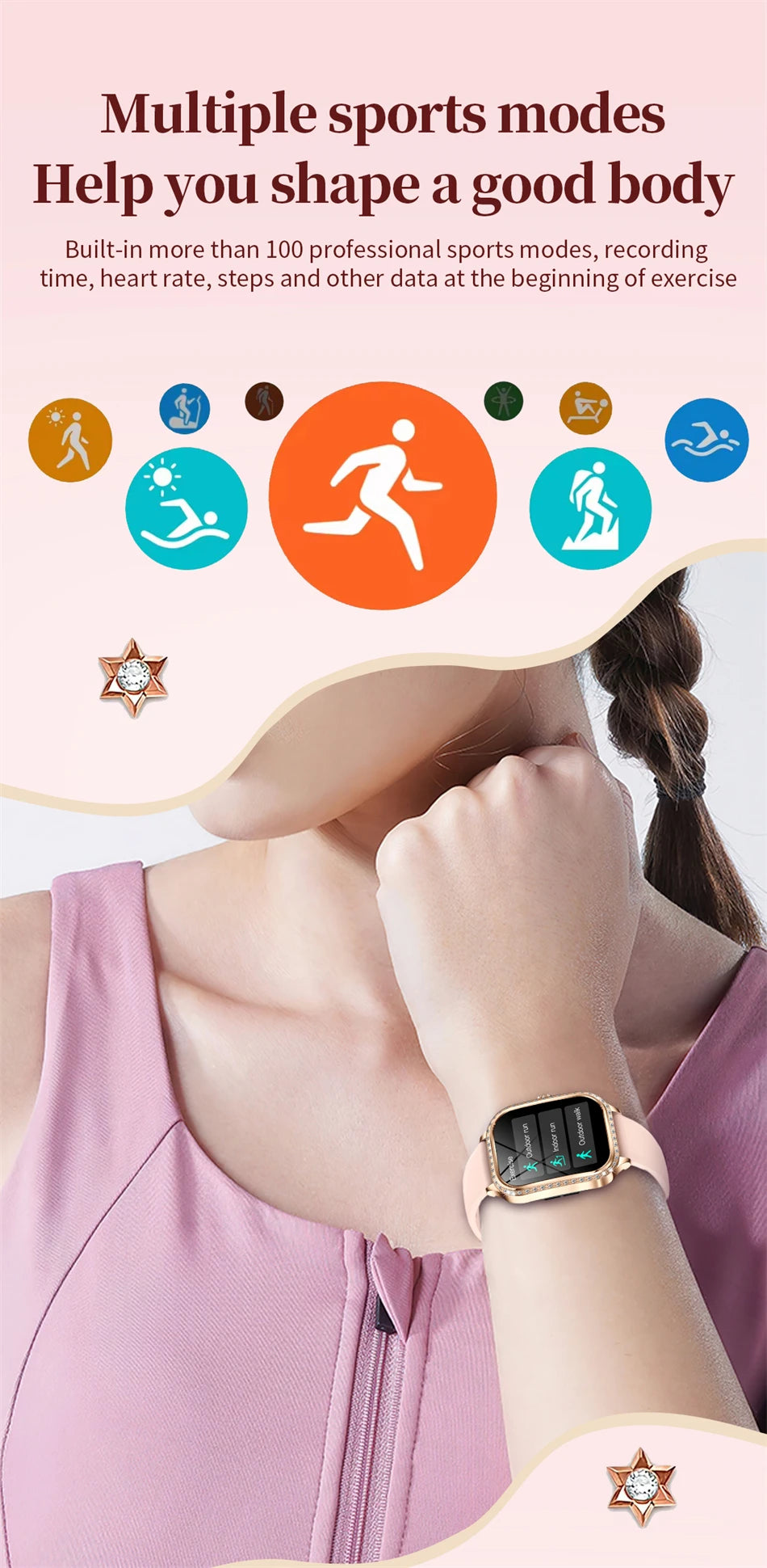 Women’s Smartwatch – Heart Rate, Blood Pressure, Music & BT Calling