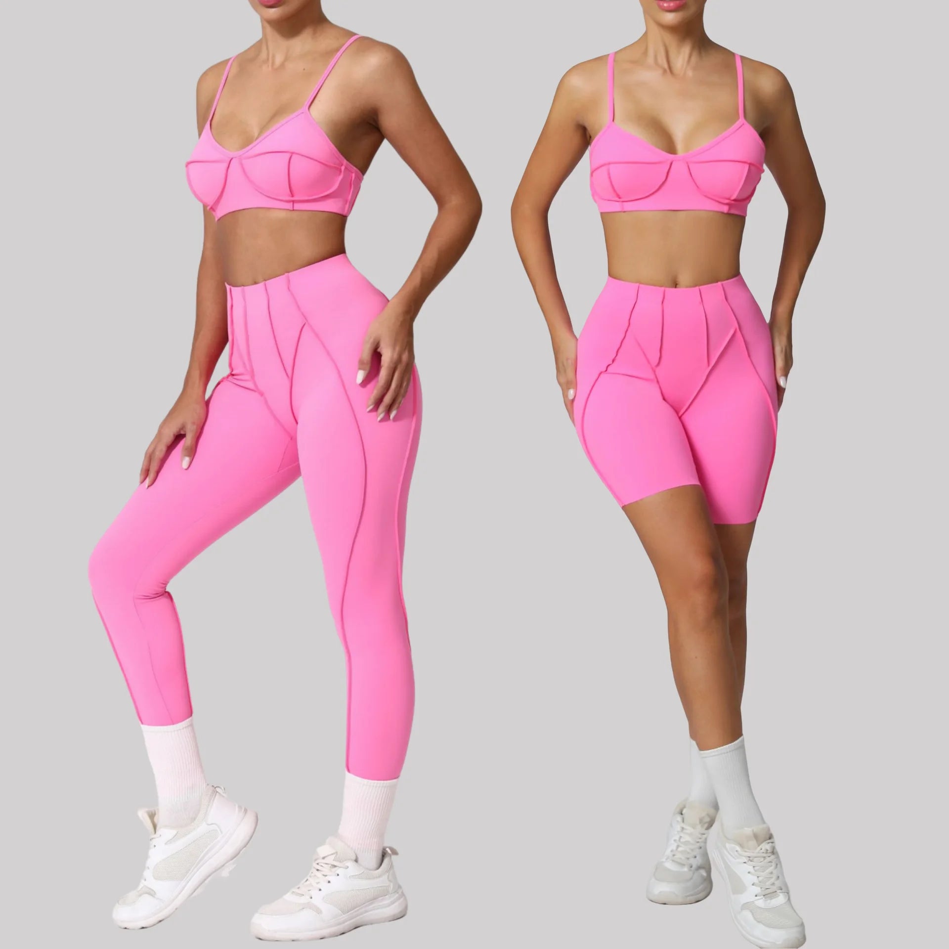 Seamless Yoga Set for Women – High-Waisted Peach-Lift Leggings & Quick-Dry Sports Bra