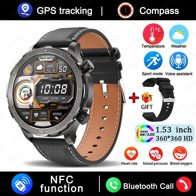 2025 Bluetooth Call Smart Watch Men AMOLED NFC GPS IP68