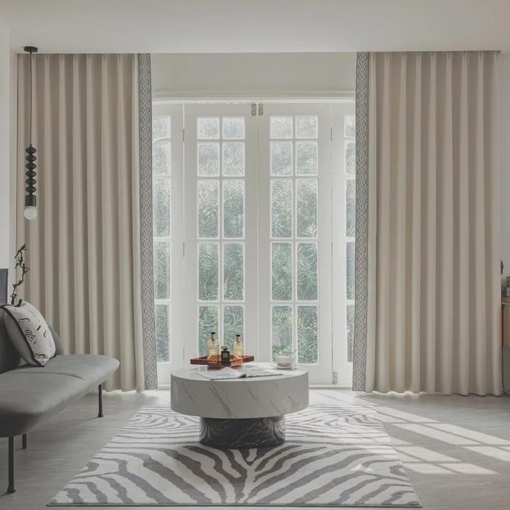 Cream Cotton Blend Pinch Pleat Blackout Curtains – Trimmed Set