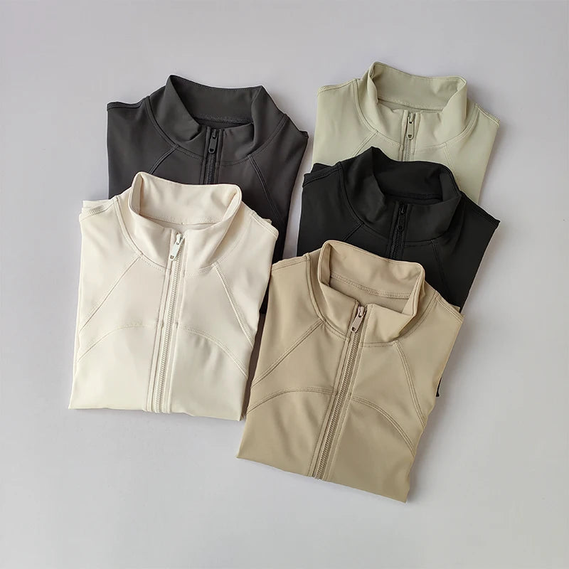 Women’s Yoga Suit – High-End Long Sleeve Sports Jacket with Standing Collar, Windproof Running & Training Top