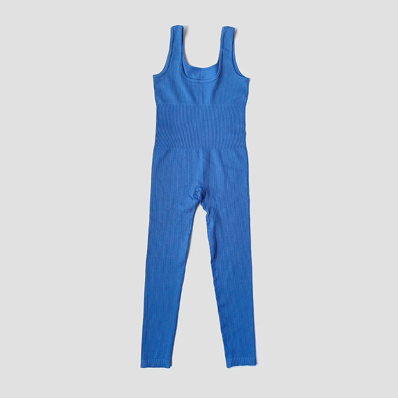 Seamless Ribbed Jumpsuit Women’s Yoga Tracksuit – One-Piece Sleeveless Fitness Romper