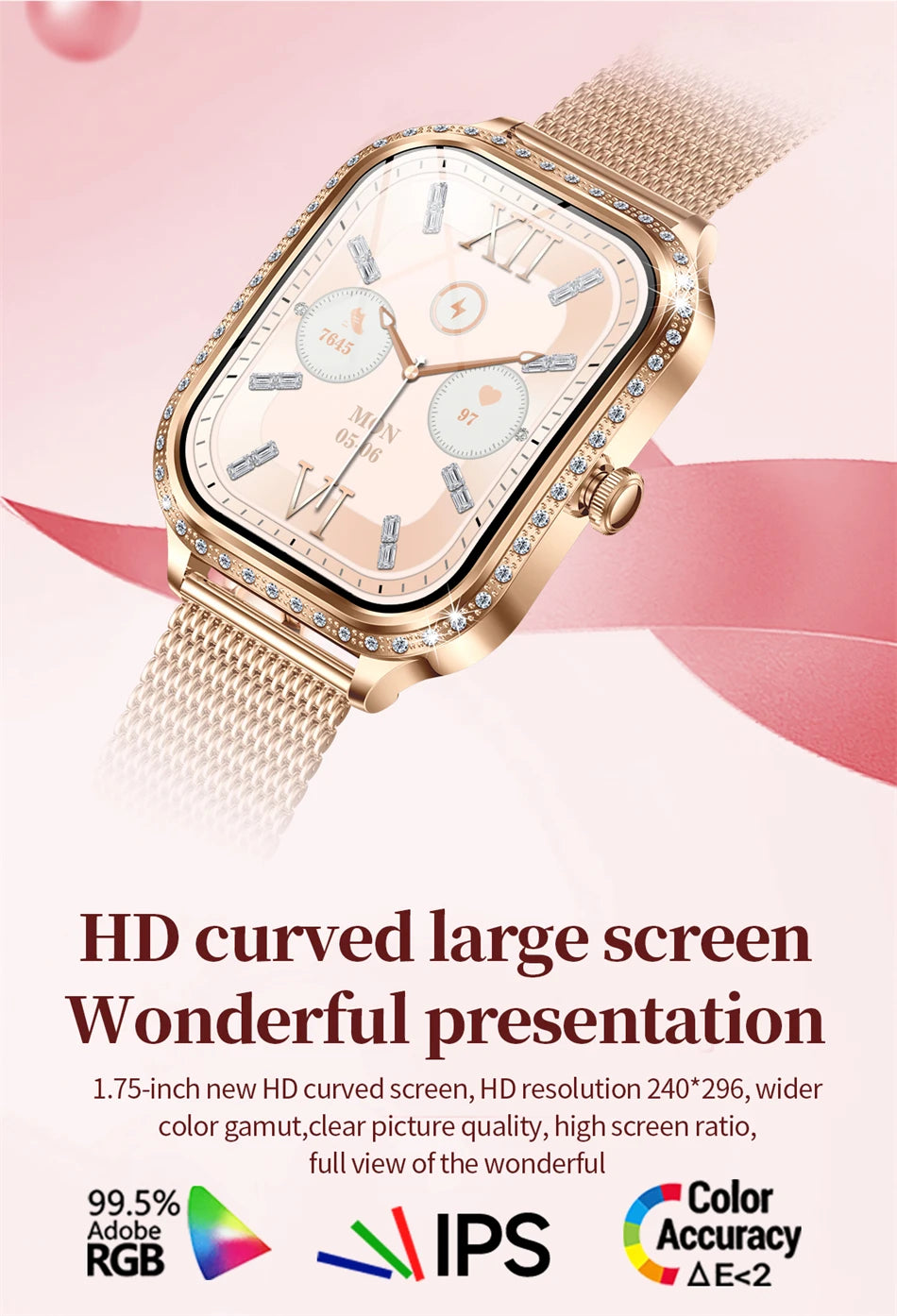 Women’s Smartwatch – Heart Rate, Blood Pressure, Music & BT Calling