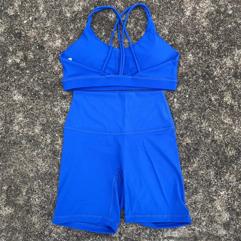 Women’s 2-Piece Yoga Set – Cross Back Bra & Short Leggings