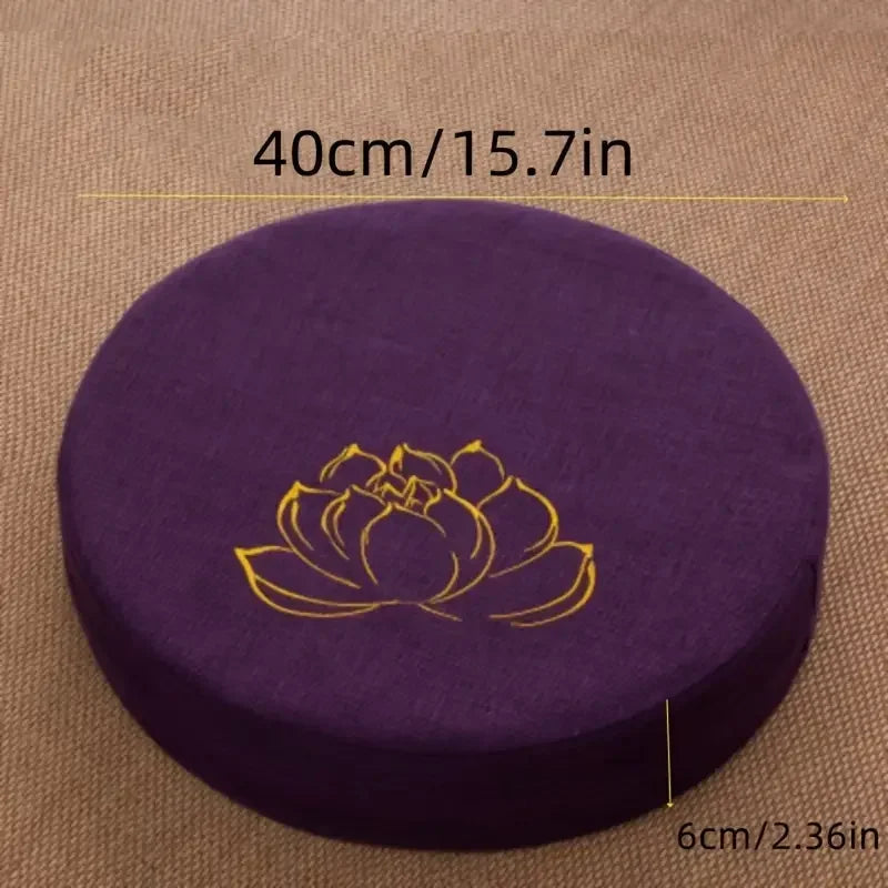 Round Meditation Cushion with Backrest – Embroidered Lotus, Washable Cover