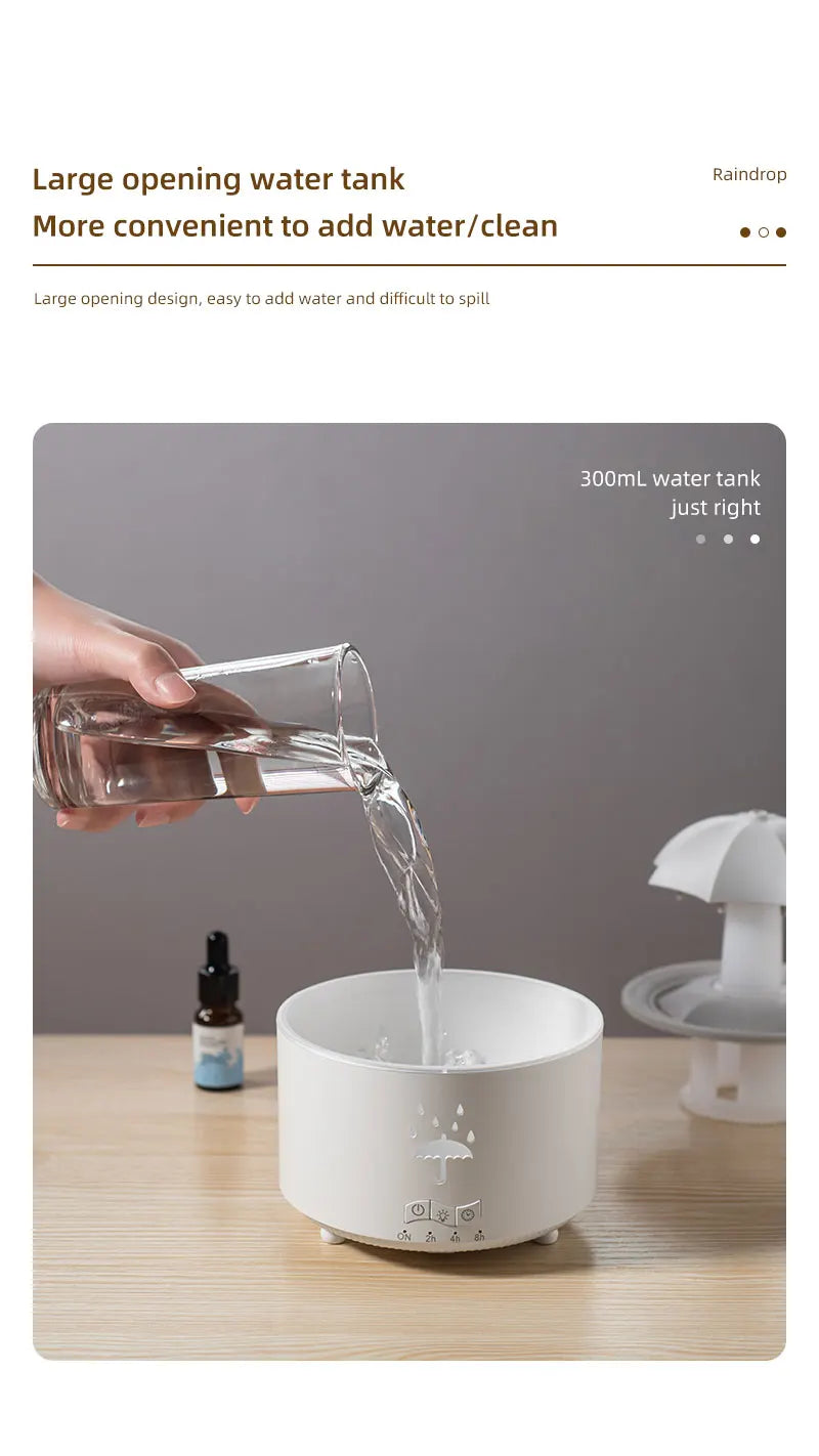 Cloud Rain Humidifier – Raindrop Aroma Diffuser with Remote & Night Light