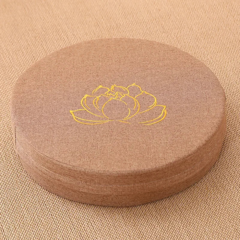 Round Meditation Cushion with Backrest – Embroidered Lotus, Washable Cover