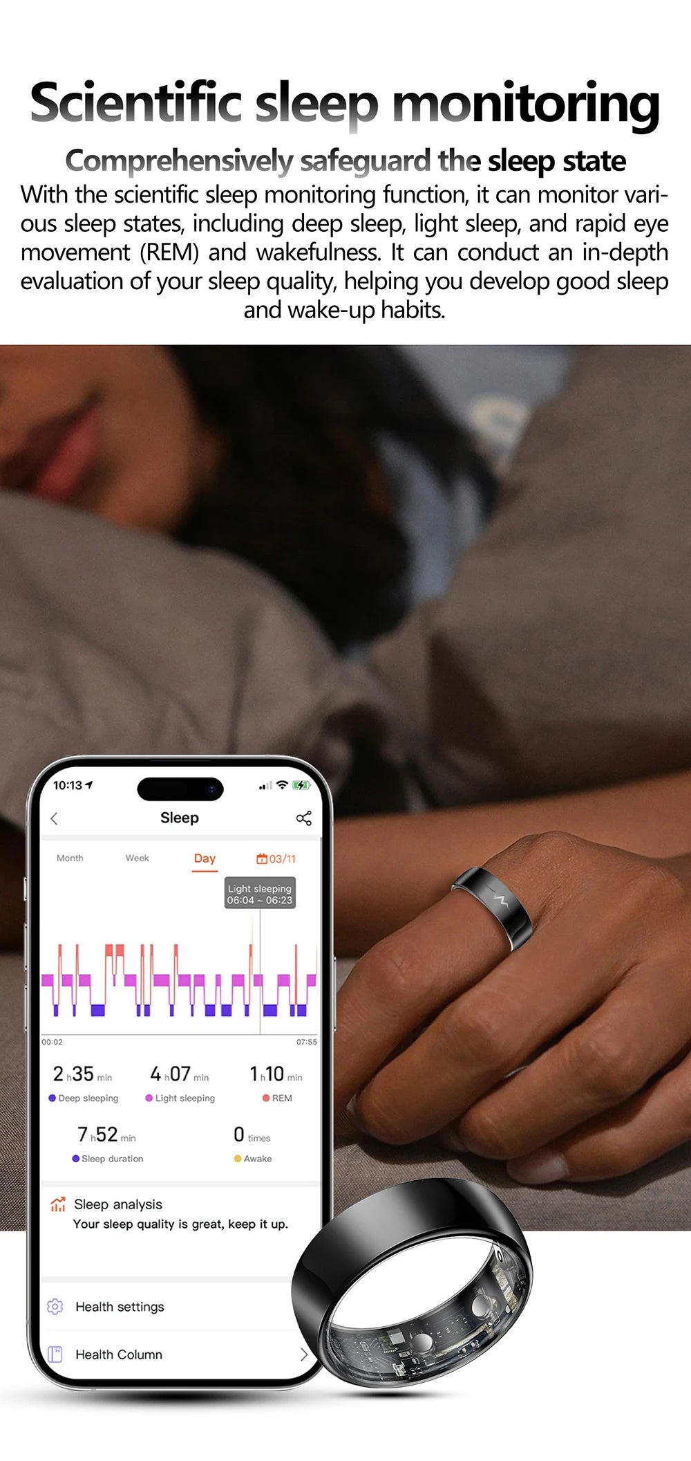 High-End Smart Ring – ECG, Blood Oxygen, Heart Rate & Blood Pressure Monitor with Sleep Tracking, 5ATM Waterproof, Multi-Sport Modes