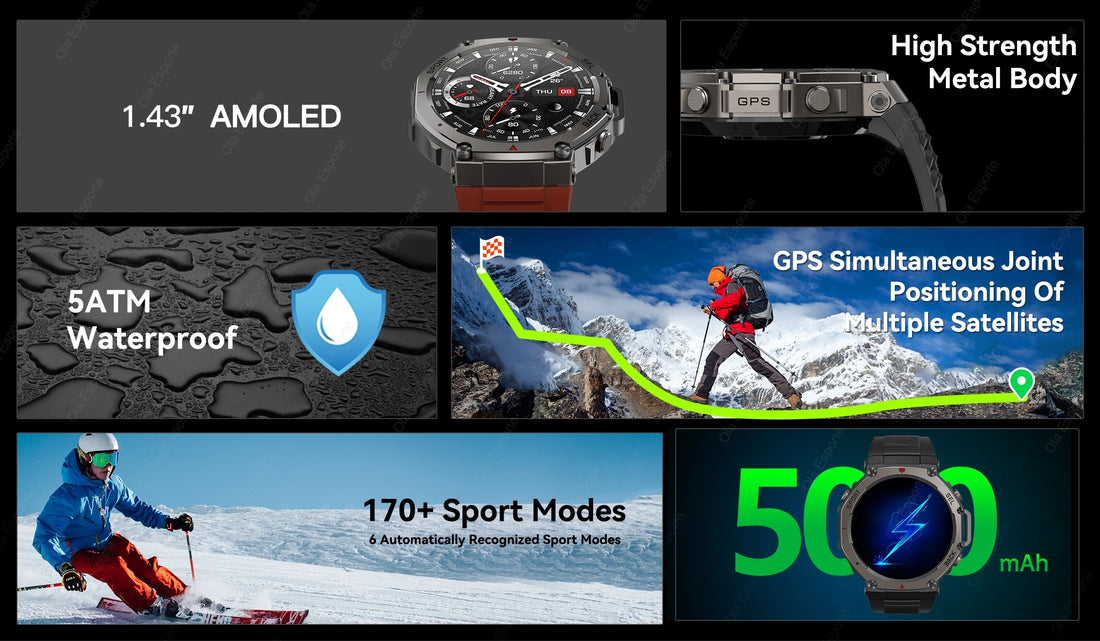 T-Rex 3 GPS Smartwatch – 10ATM Waterproof Military Sports Fitness Watch
