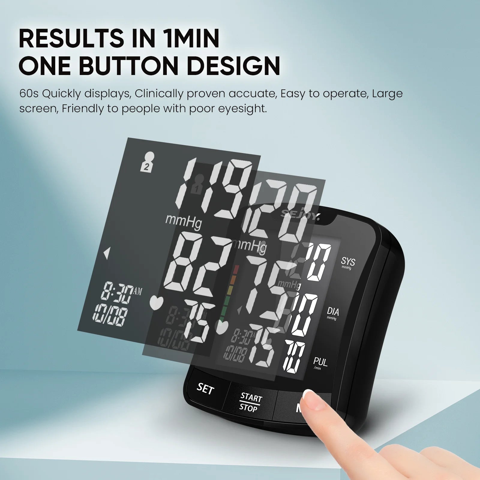 SEJOY Electronic Wrist Blood Pressure Monitor – Digital Sphygmomanometer with Heart Rate Detection