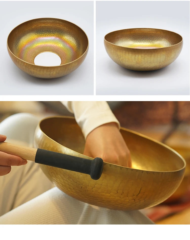 Tibetan Bronze Singing Bowl Set – Handmade Buddhist Sound Healing Bowl with Cushion & Wooden Stick for Meditation & Spiritual Practice