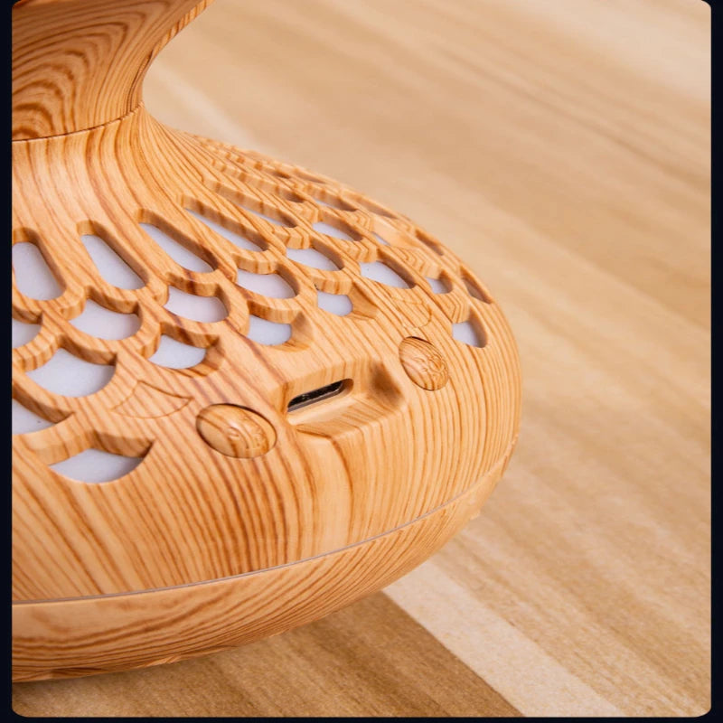 Eco-Friendly Wood Grain Ultrasonic Diffuser – USB Essential Oil Humidifier with Compact Desk Design & Light
