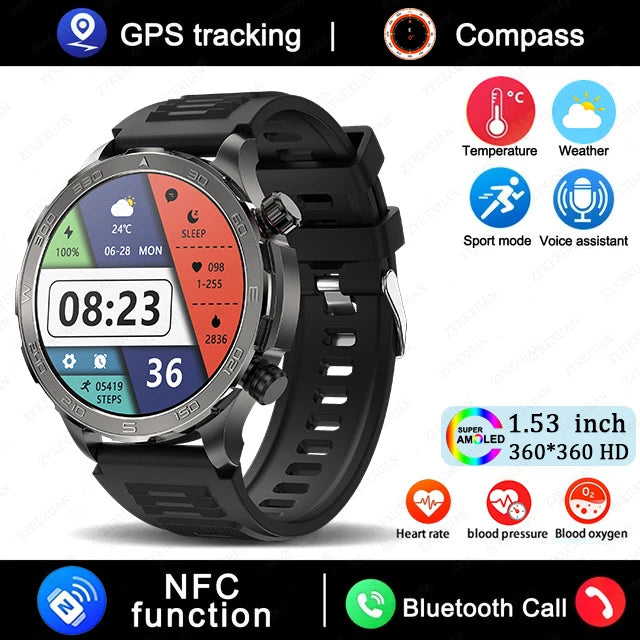 2025 Bluetooth Call Smart Watch Men AMOLED NFC GPS IP68