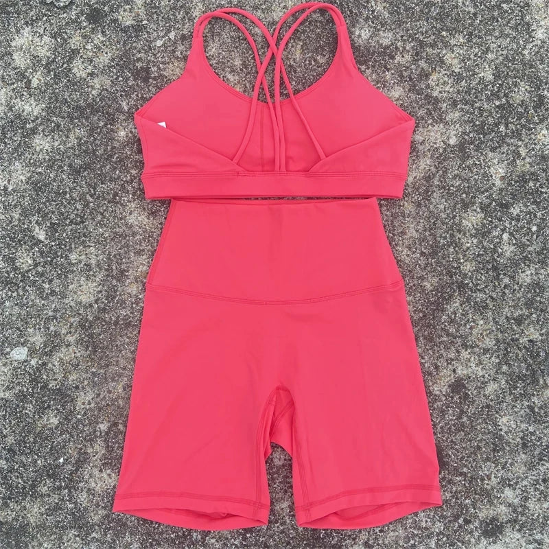 Women’s 2-Piece Yoga Set – Cross Back Bra & Short Leggings