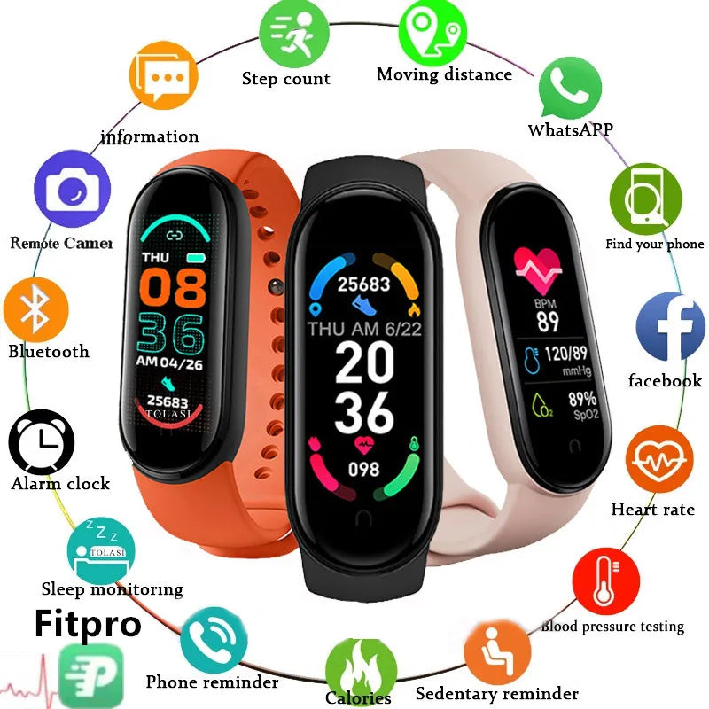 M6 Smart Watch – Waterproof Fitness Tracker with Heart & BP Monitor