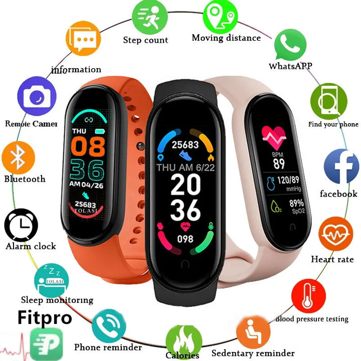 M6 Smart Watch – Waterproof Fitness Tracker with Heart & BP Monitor