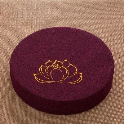 Round Meditation Cushion with Backrest – Embroidered Lotus, Washable Cover