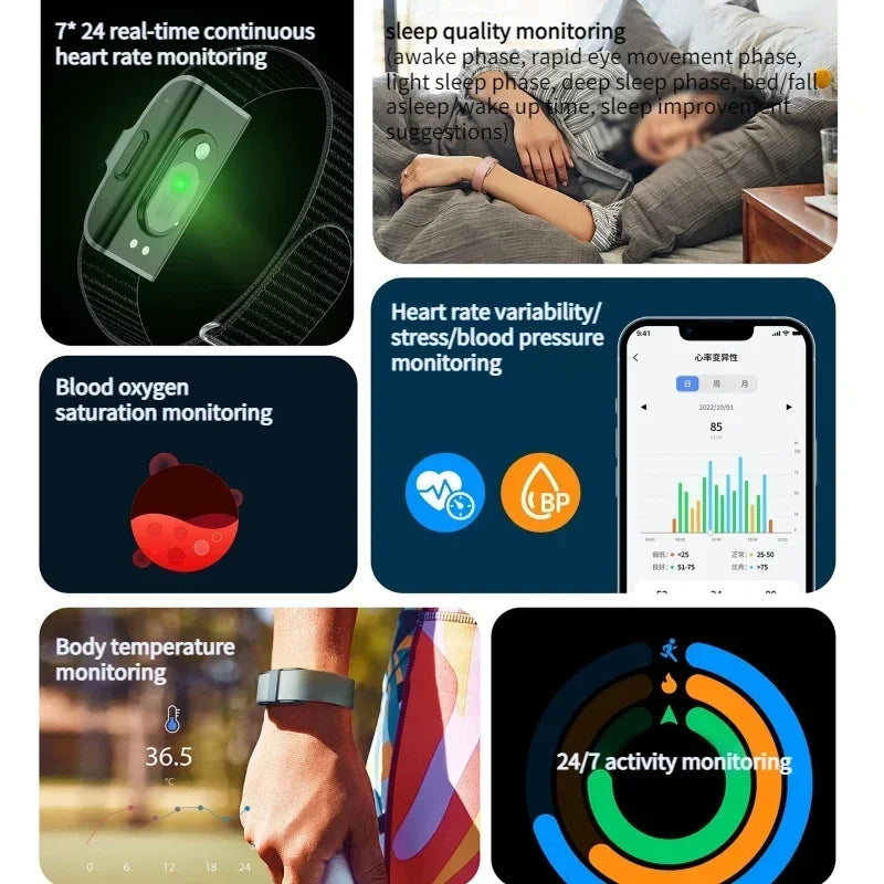 2208A Smart Bracelet – Heart Rate & Blood Pressure Monitor, Fitness Tracker Watch with Pedometer for Men & Women