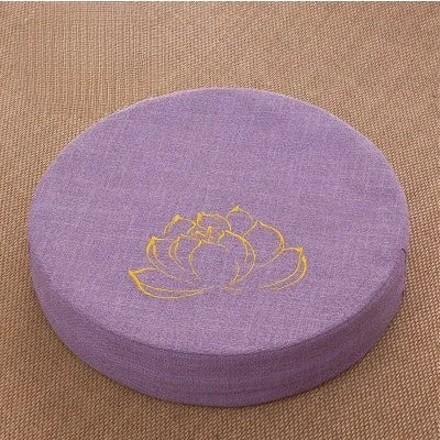 Round Meditation Cushion with Backrest – Embroidered Lotus, Washable Cover