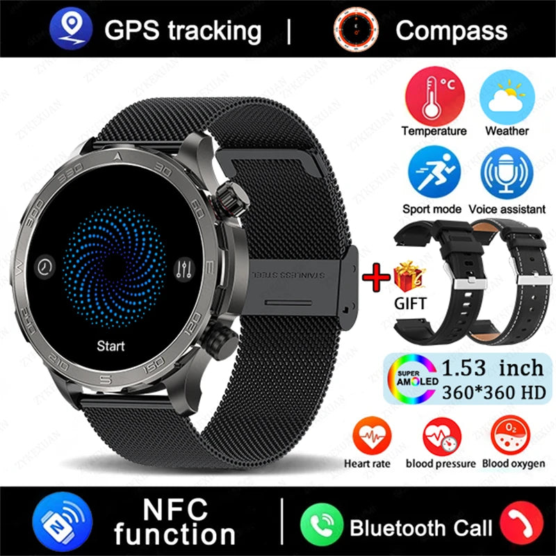Men’s Smartwatch – AMOLED HD, Bluetooth Call, NFC & GPS