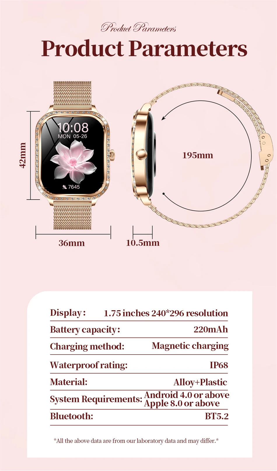 Women’s Smartwatch – Heart Rate, Blood Pressure, Music & BT Calling