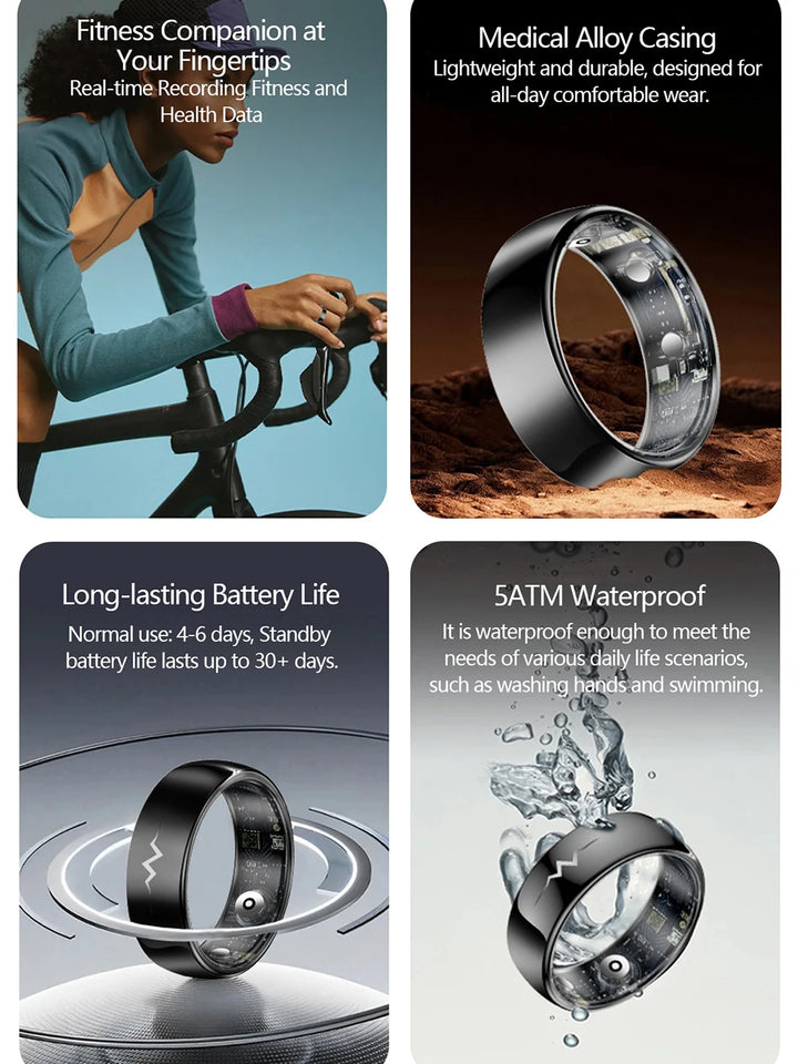 High-End Smart Ring – ECG, Blood Oxygen, Heart Rate & Blood Pressure Monitor with Sleep Tracking, 5ATM Waterproof, Multi-Sport Modes