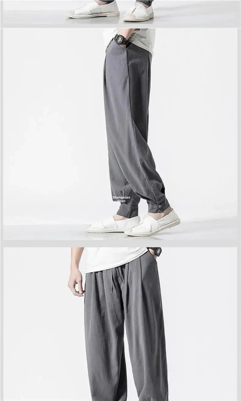 Loose-Fit Cotton Linen Monk Pants – Unisex Zen Meditation Trousers
