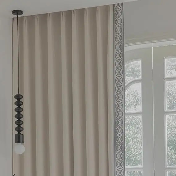 Cream Cotton Blend Pinch Pleat Blackout Curtains – Trimmed Set