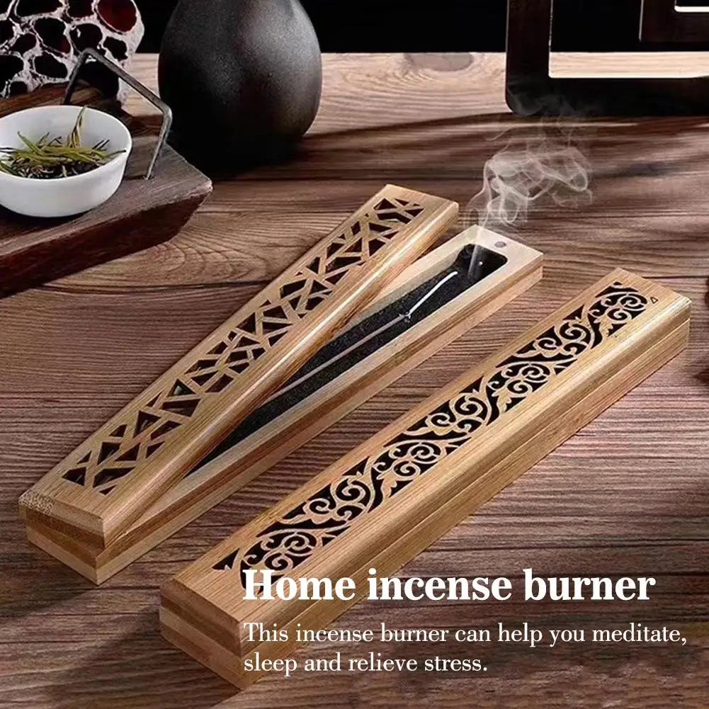 Natural Bamboo Incense Burner Box with Storage & Aromatherapy Plate