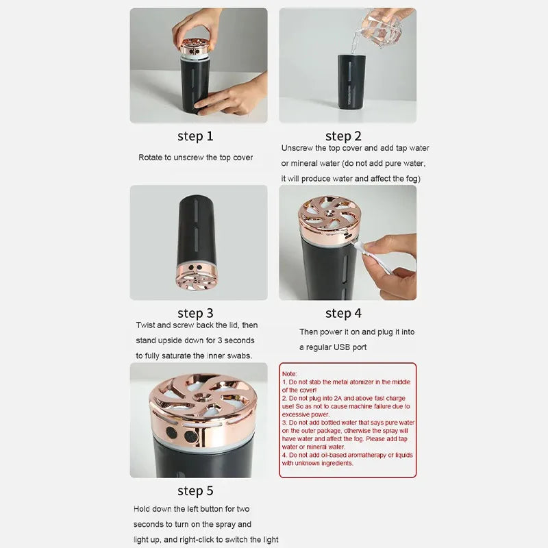 300ml Car Air Humidifier with Night Light & Aroma Diffuser