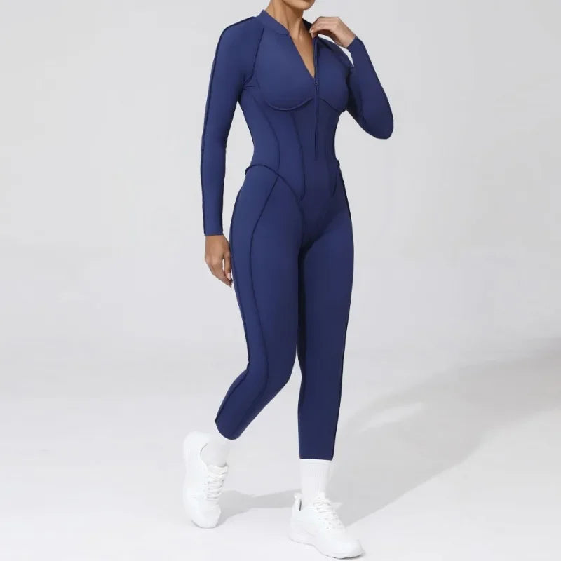 Seamless Yoga Jumpsuit – Women’s Backless Hip-Lifting One-Piece Fitness Bodysuit with Zipper for Gym & Workout