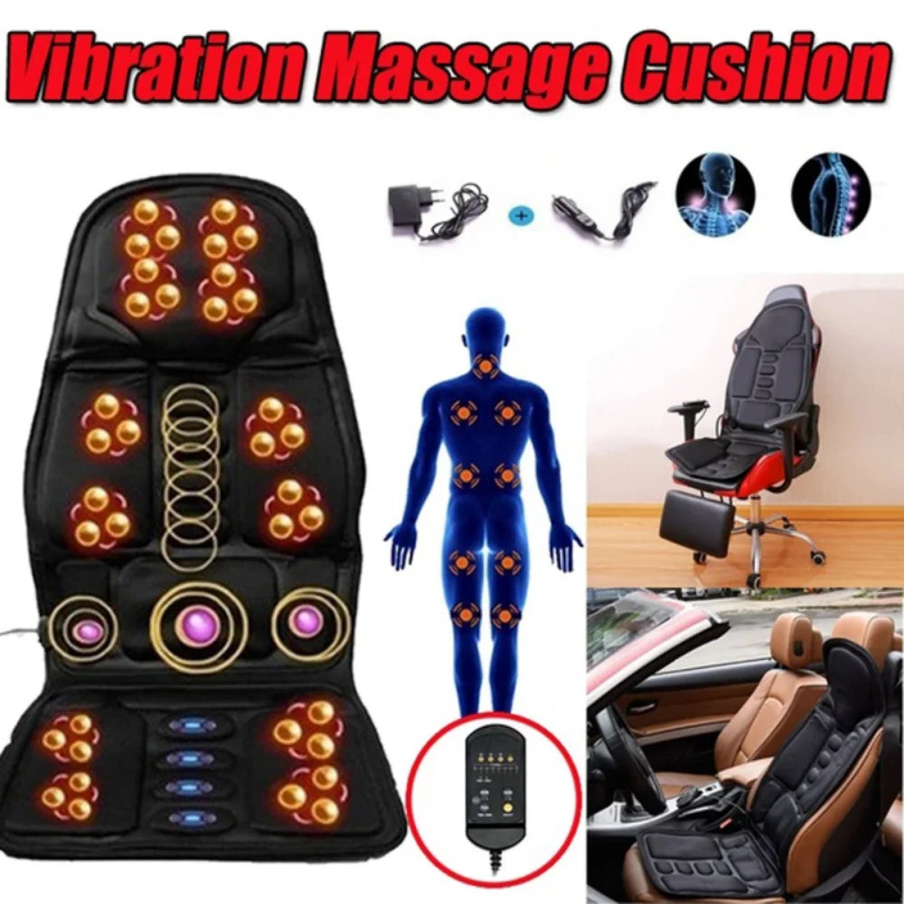 Electric Heating Vibrating Back Massager Cushion – Portable Chair Pad for Car, Home & Office Pain Relief