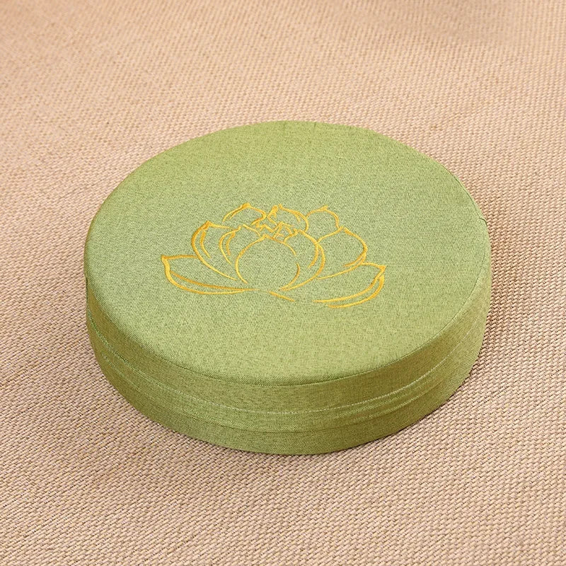 Round Meditation Cushion with Backrest – Embroidered Lotus, Washable Cover