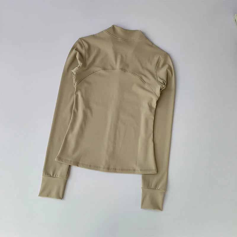 Women’s Yoga Suit – High-End Long Sleeve Sports Jacket with Standing Collar, Windproof Running & Training Top