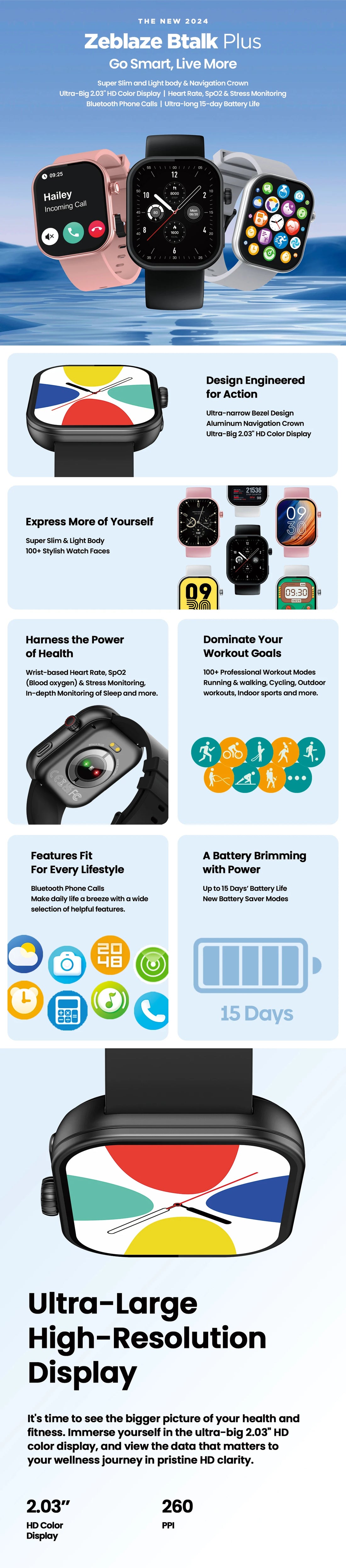 Zeblaze Btalk Plus Smartwatch – 2.03" HD Voice Calling & Fitness Tracker
