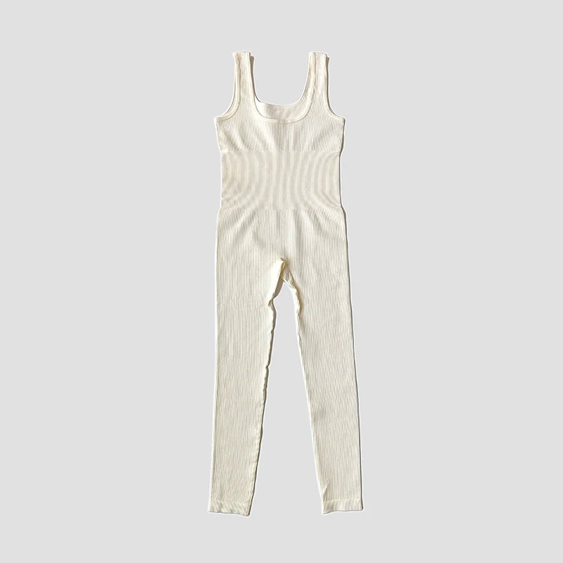 Seamless Ribbed Jumpsuit Women’s Yoga Tracksuit – One-Piece Sleeveless Fitness Romper