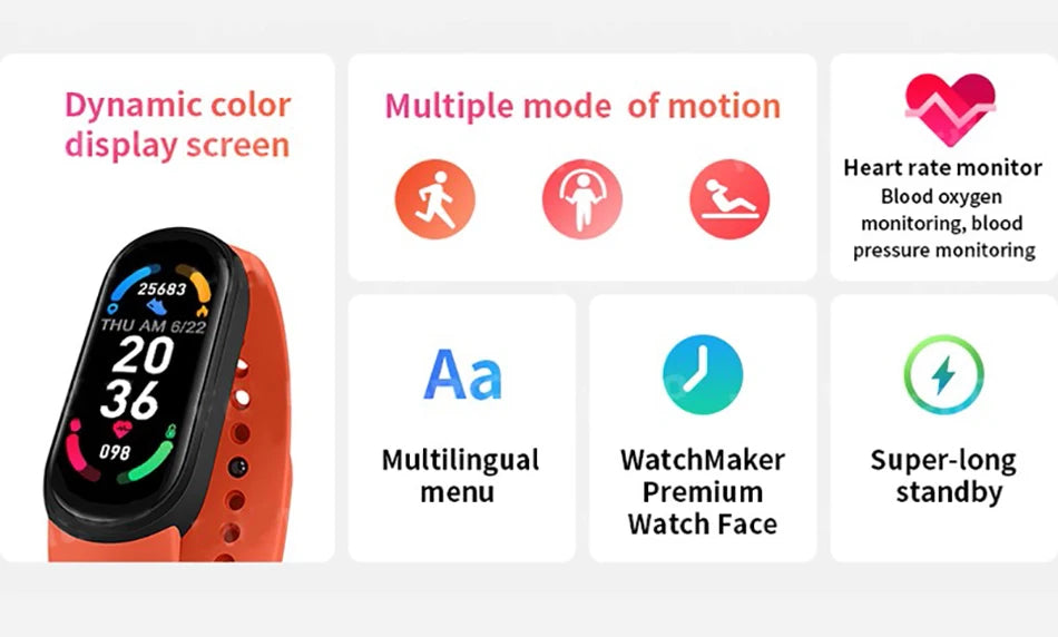 M6 Smart Watch – Waterproof Fitness Tracker with Heart & BP Monitor