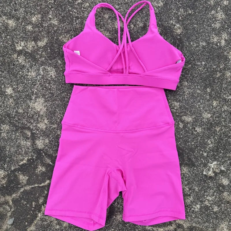 Women’s 2-Piece Yoga Set – Cross Back Bra & Short Leggings