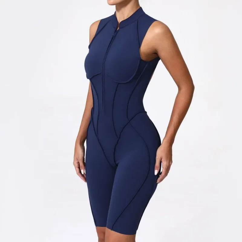 Seamless Yoga Jumpsuit – Women’s Backless Hip-Lifting One-Piece Fitness Bodysuit with Zipper for Gym & Workout