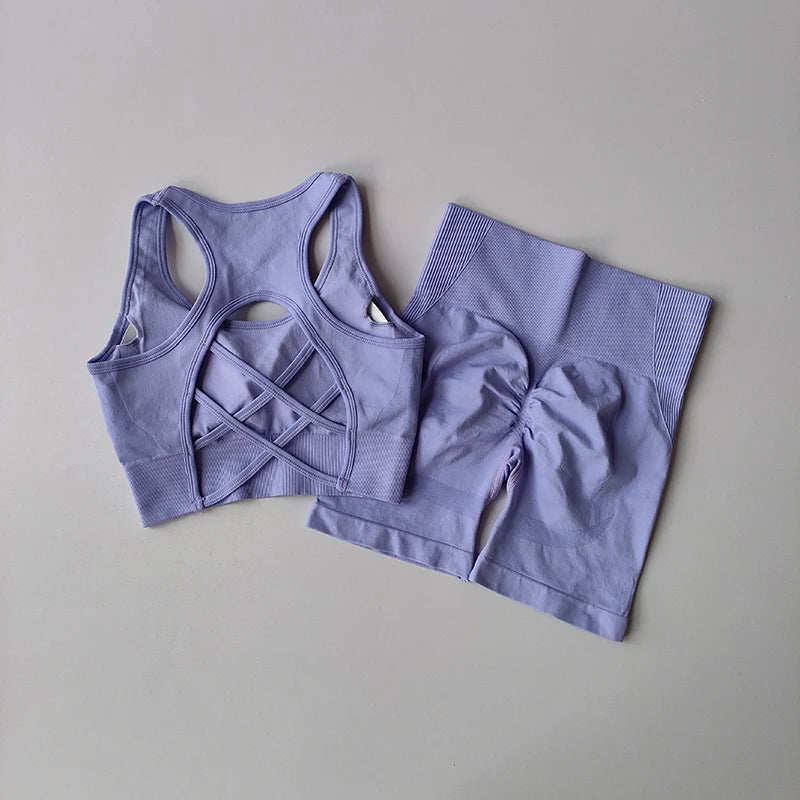 2PCS Seamless Yoga Set – Sports Bra & High Waist Shorts