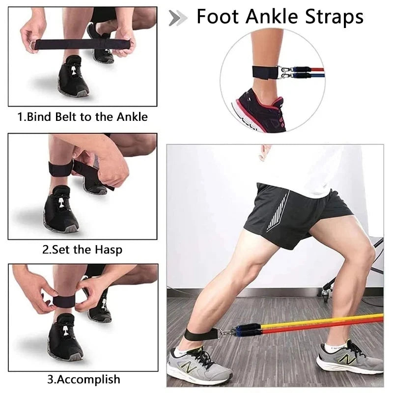 11pcs Fitness Resistance Bands Set – Exercise Tube Bands with Door Anchor, Ankle Straps, Cushioned Handles & Carry Bag